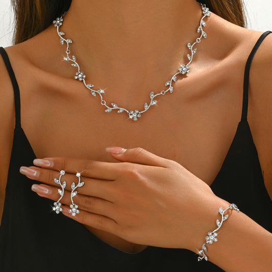 Diamond Leaf Flower Jewelry Set