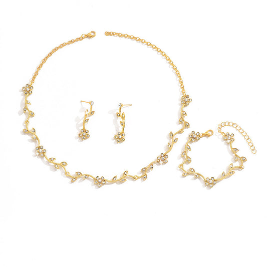 Diamond Leaf Flower Jewelry Set
