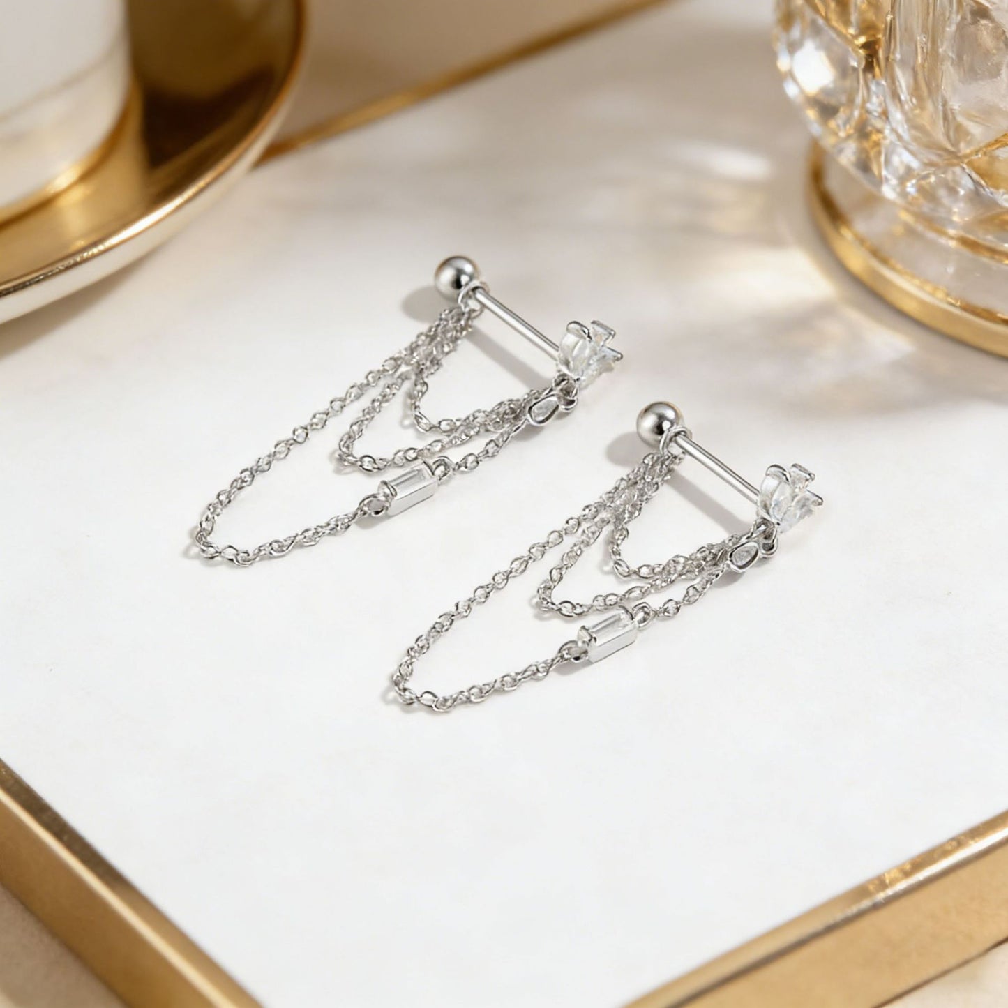 Diamond Marquise Chain Tassel Earrings
