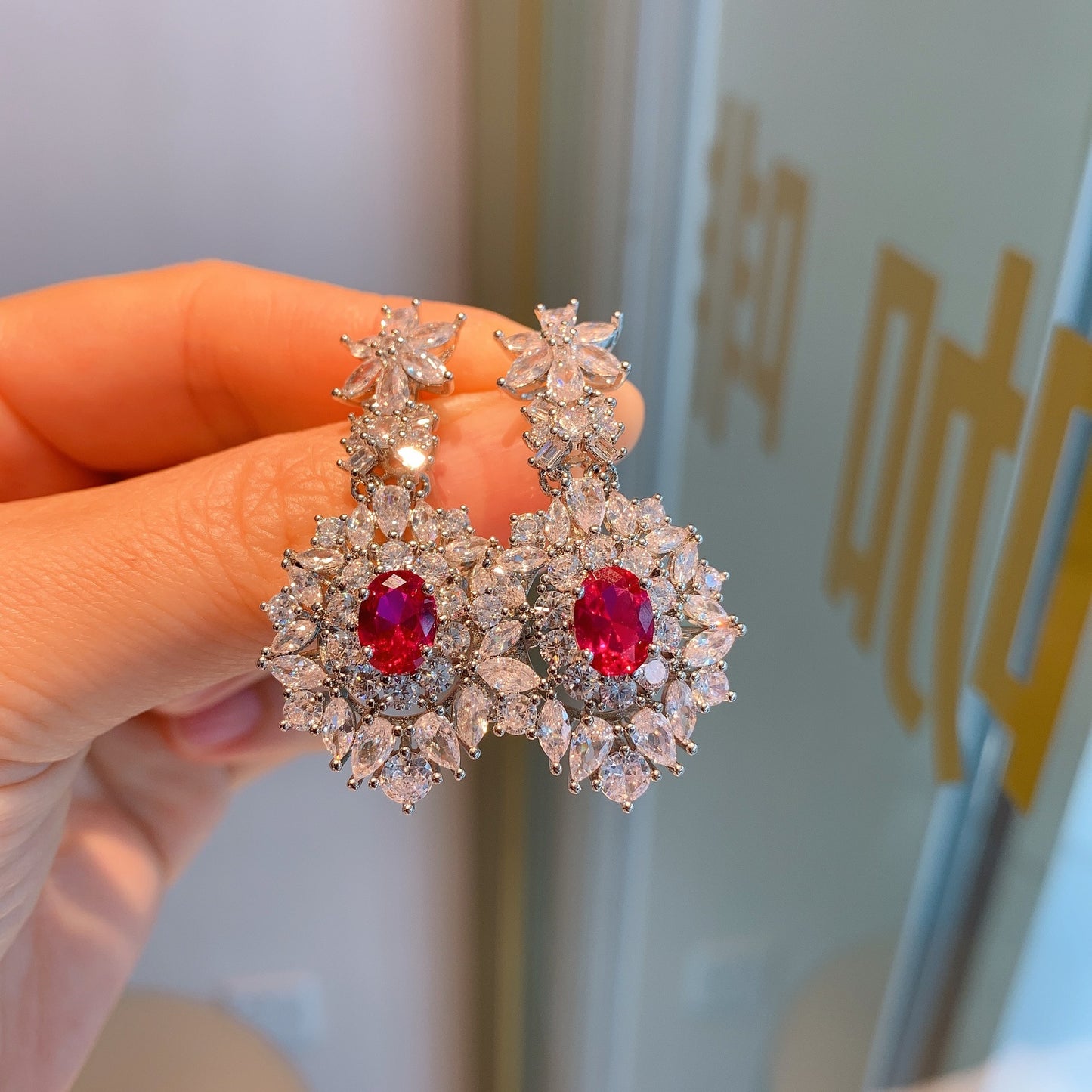 Diamond Pendant Stud Earrings