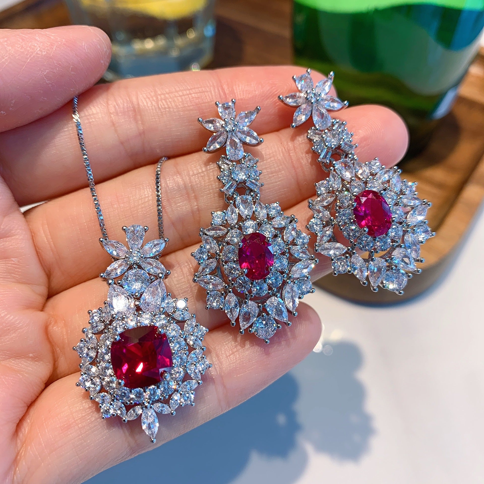 Diamond Pendant Stud Earrings