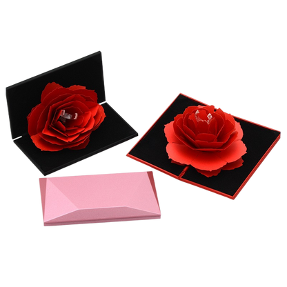 Diamond Rotating Rose Ring Box with Lifting Mechanism