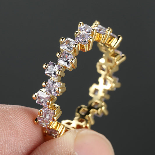 Diamond-set square zirconia ring