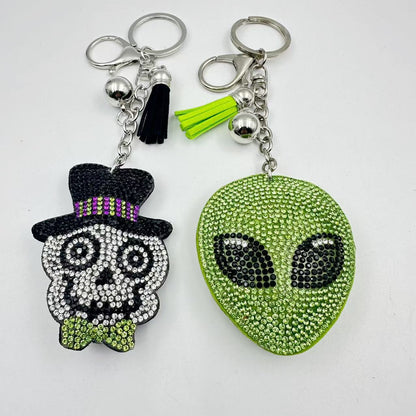 Diamond-studded and rhinestone-studded keychain
