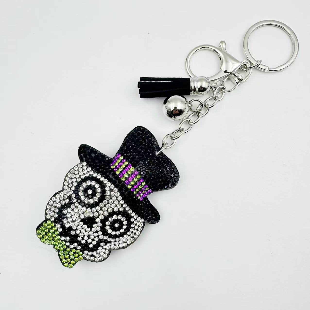 Diamond-studded and rhinestone-studded keychain