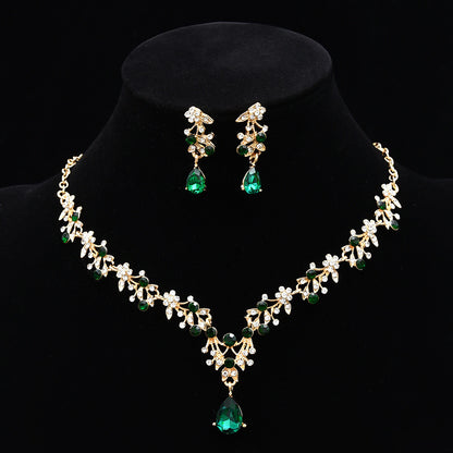Diamond Water Drop Necklace and Earrings