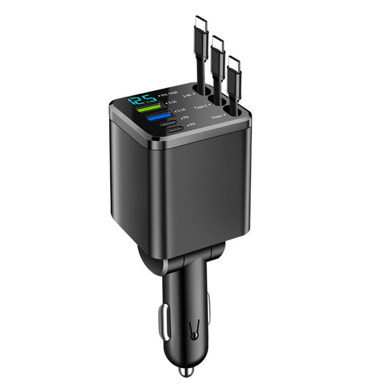 Digital Display Car Charger with Retractable Cable