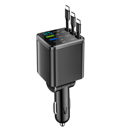 Digital Display Car Charger with Retractable Cable