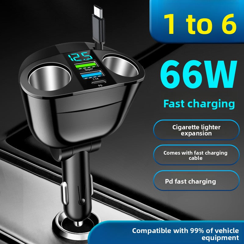 Digital Display Car Charger with Retractable Cable
