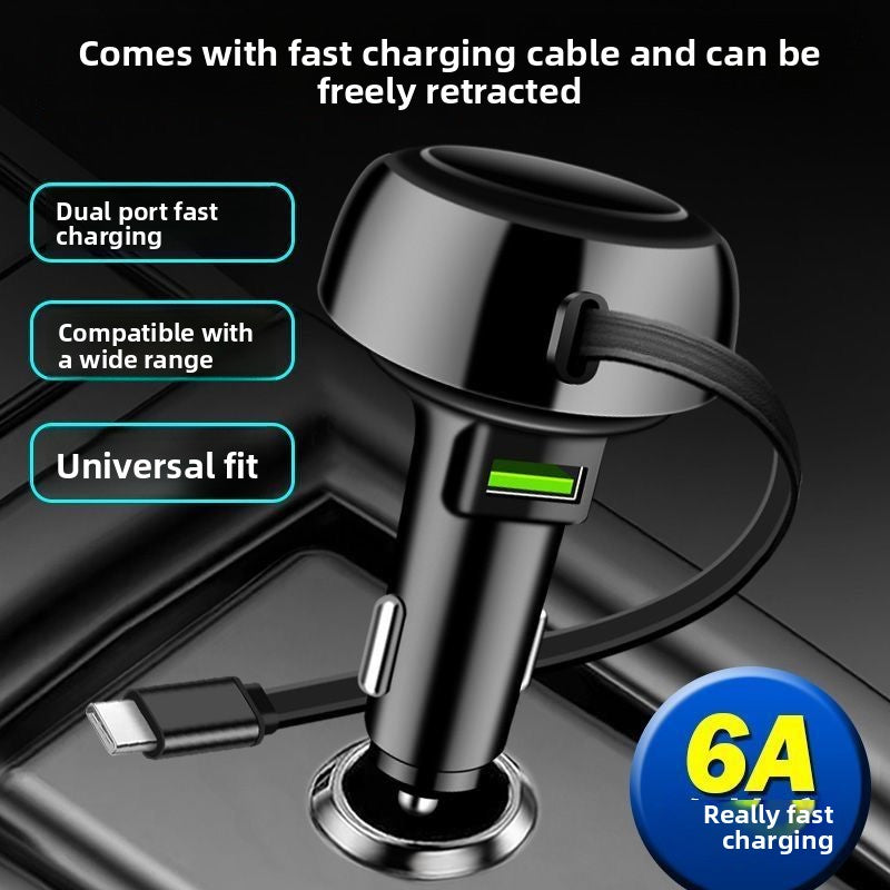 Digital Display Car Charger with Retractable Cable