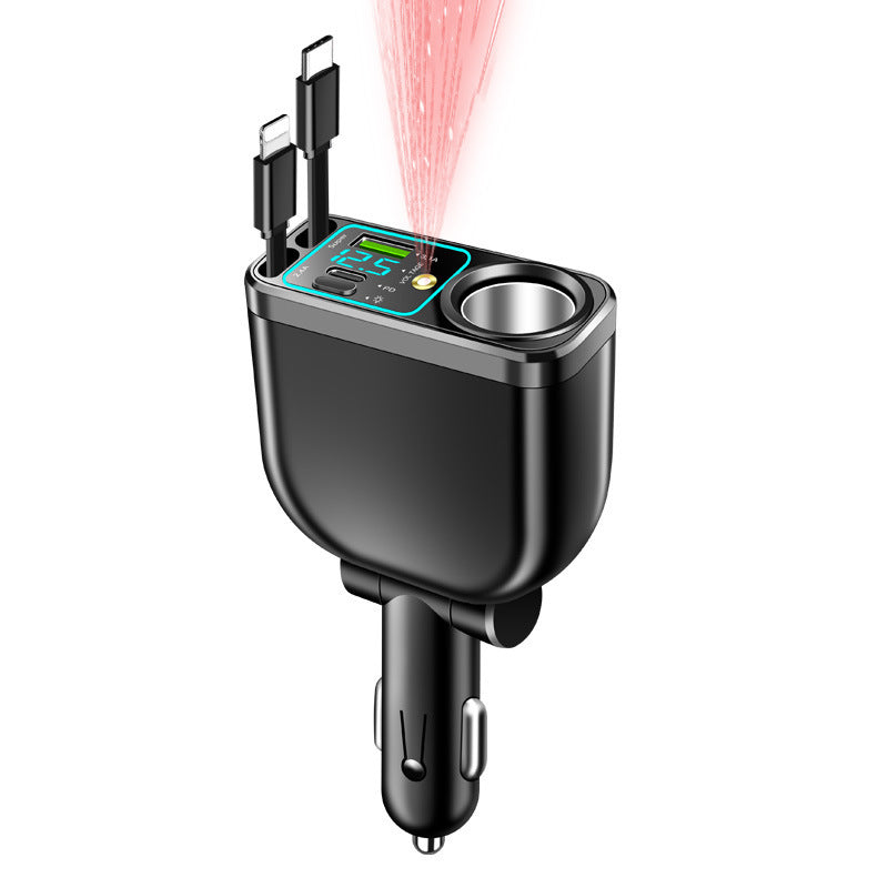 Digital Display Car Charger with Retractable Cable