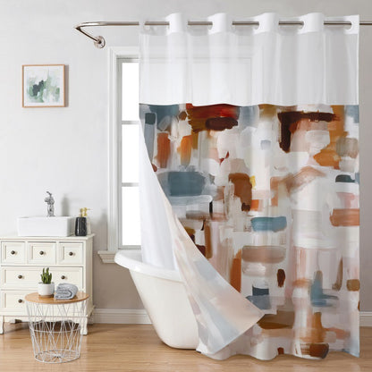 Digital Print Polyester Shower Curtain Double Layer Bathroom Partition