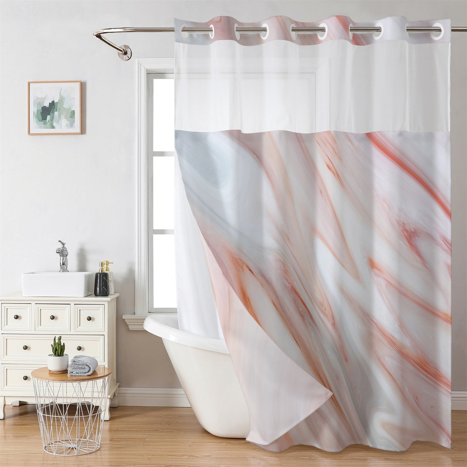 Digital Print Polyester Shower Curtain Double Layer Bathroom Partition