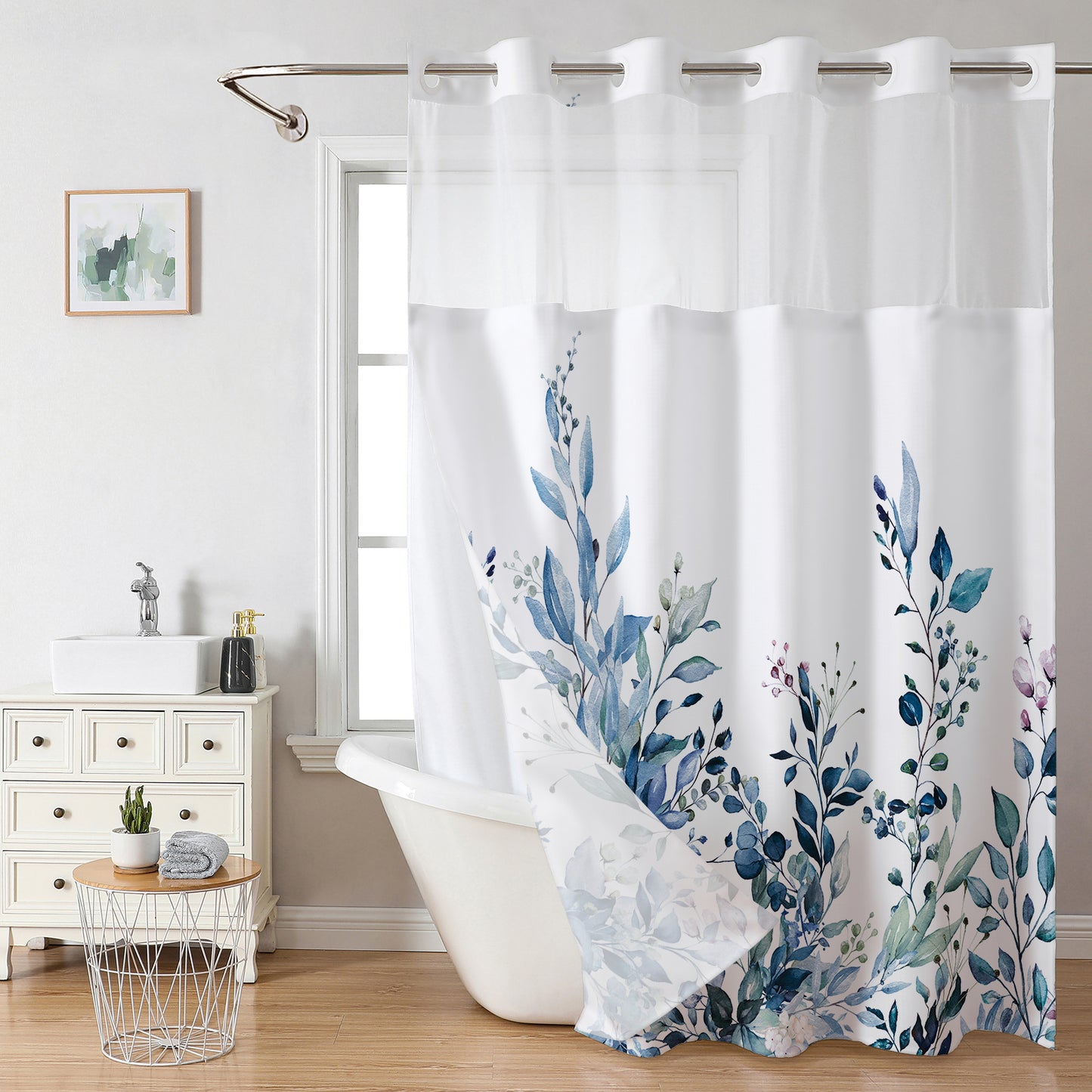 Digital Print Polyester Shower Curtain Double Layer Bathroom Partition