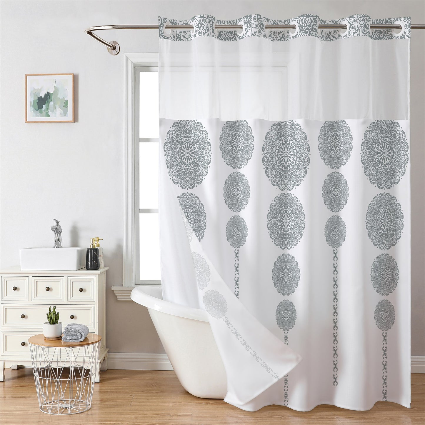 Digital Print Polyester Shower Curtain Double Layer Bathroom Partition
