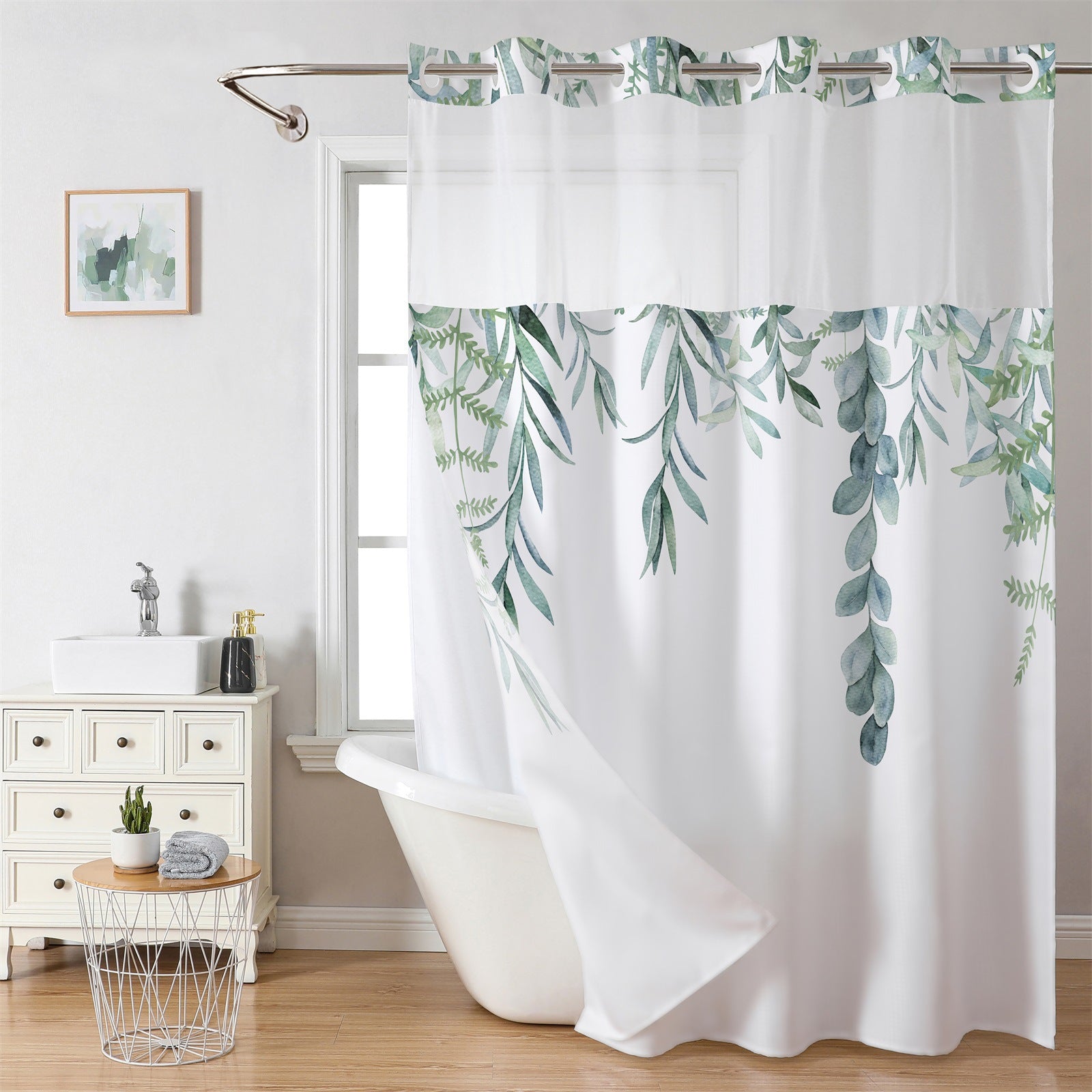 Digital Print Polyester Shower Curtain Double Layer Bathroom Partition