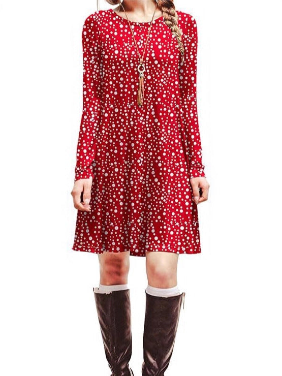 Digital Print Round Neck Long Sleeve Dress