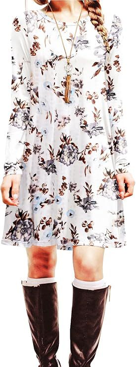 Digital Print Round Neck Long Sleeve Dress