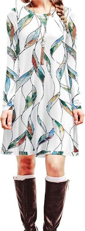 Digital Print Round Neck Long Sleeve Dress