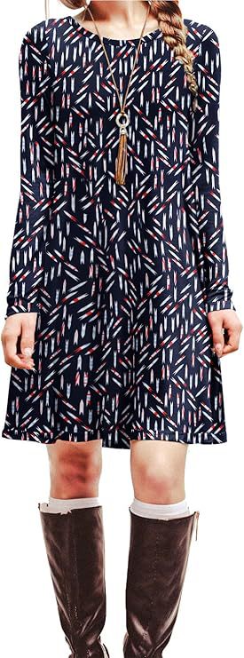 Digital Print Round Neck Long Sleeve Dress