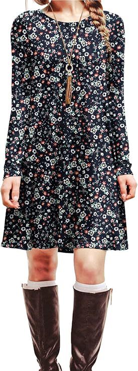 Digital Print Round Neck Long Sleeve Dress