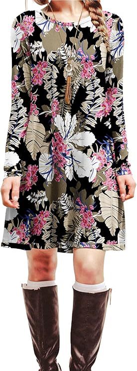 Digital Print Round Neck Long Sleeve Dress