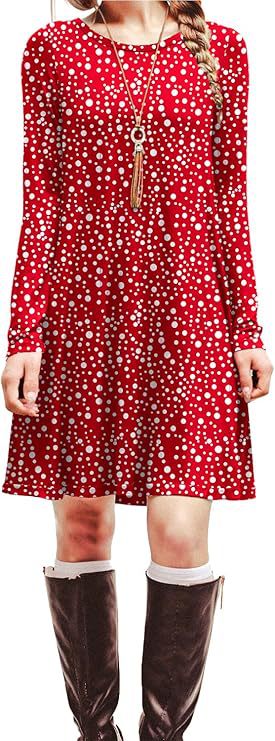 Digital Print Round Neck Long Sleeve Dress