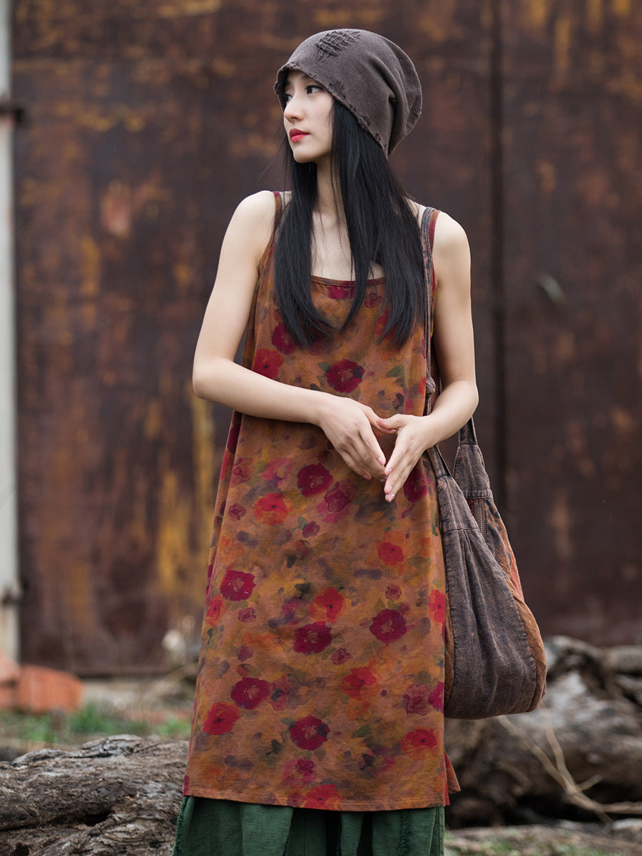 Digital Print Sand Washed Cotton Linen Dress