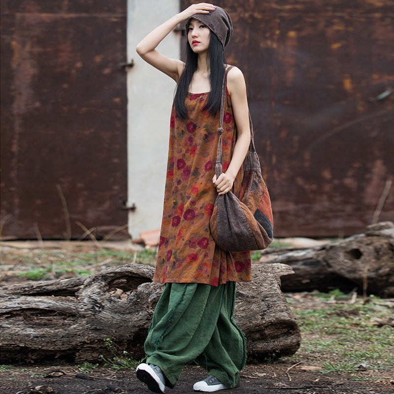 Digital Print Sand Washed Cotton Linen Dress