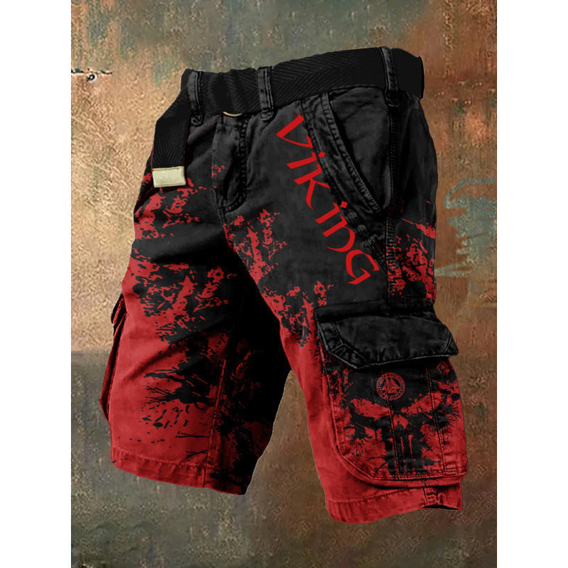 Digital Print Shorts with Zipper for Men