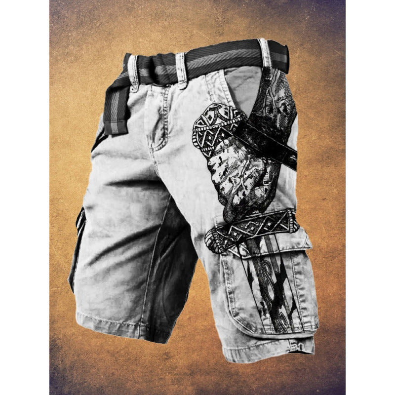 Digital Print Shorts with Zipper for Men