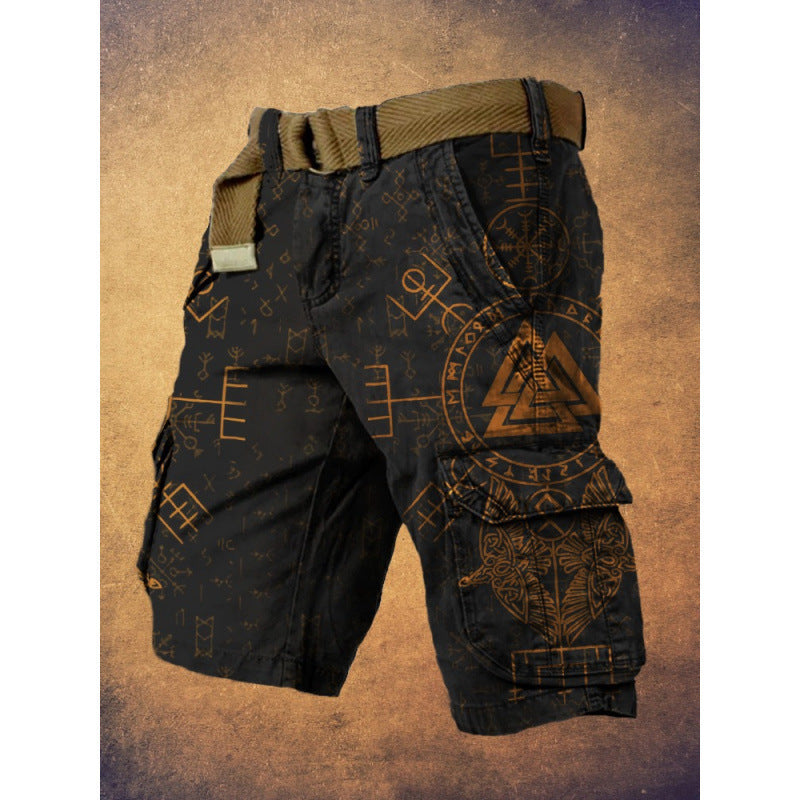Digital Print Shorts with Zipper for Men