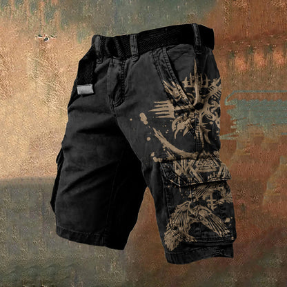 Digital Print Shorts with Zipper for Men