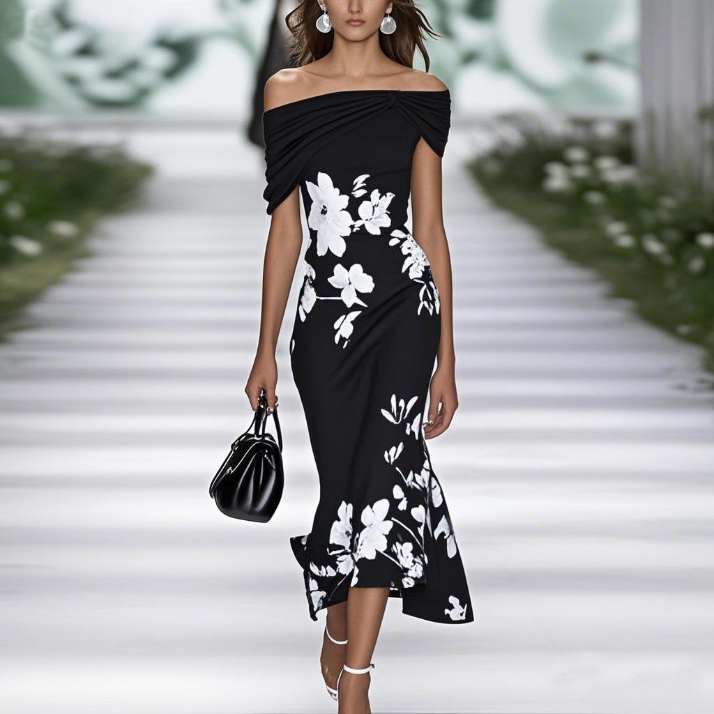 Digital printed off-the-shoulder summer dress