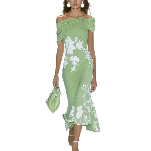 Digital printed off-the-shoulder summer dress