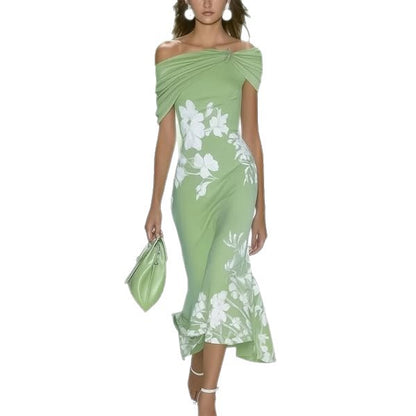 Digital printed off-the-shoulder summer dress