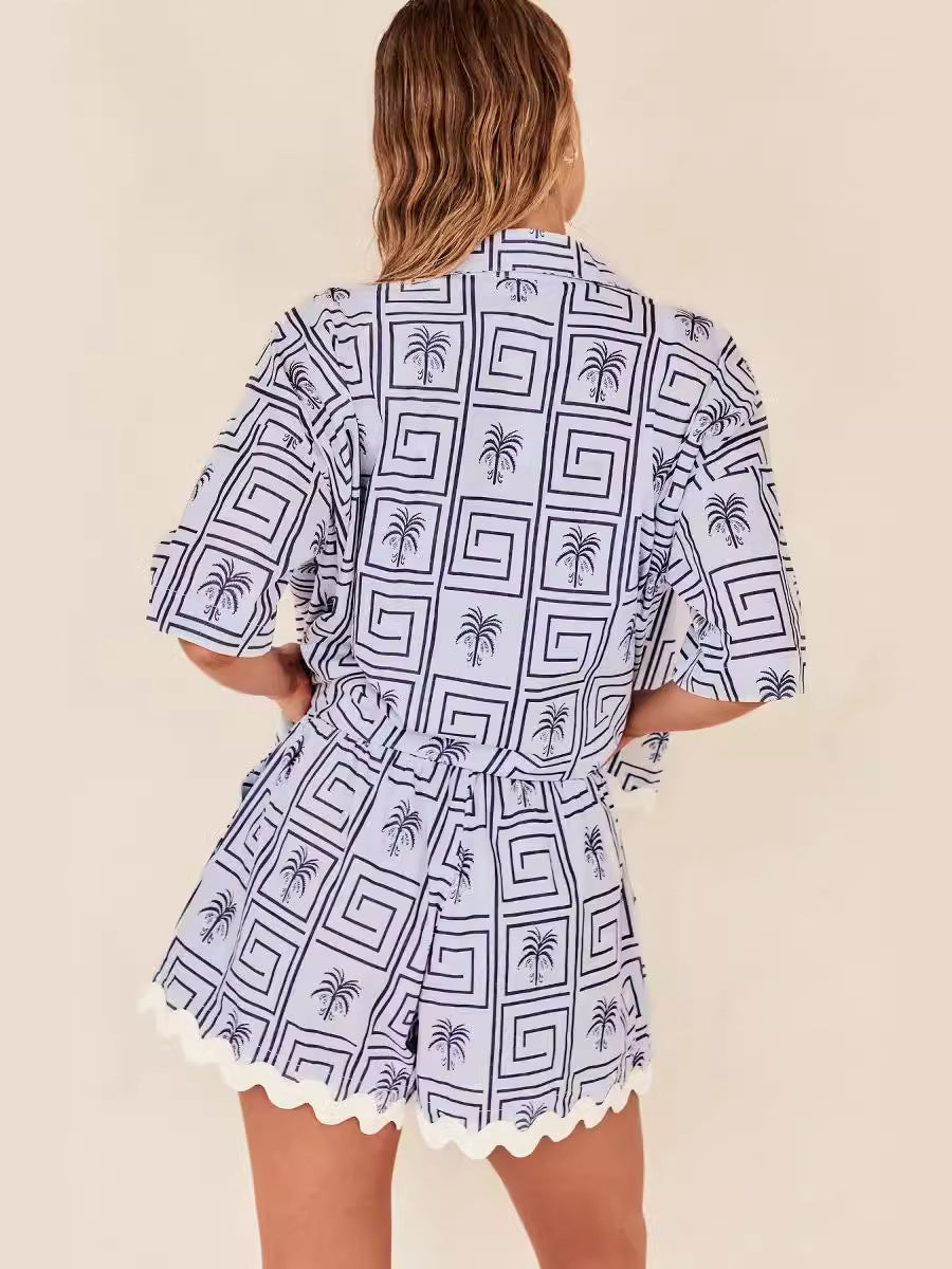 Digital printed shirt and shorts home two-piece set