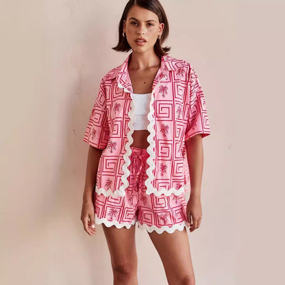 Digital printed shirt and shorts home two-piece set