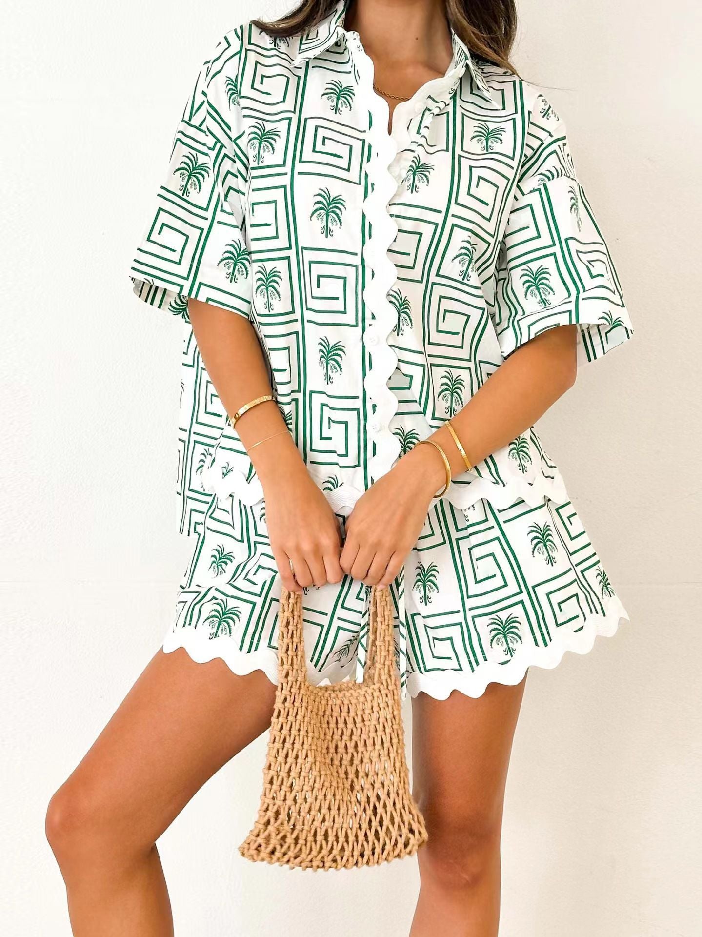 Digital printed shirt and shorts home two-piece set