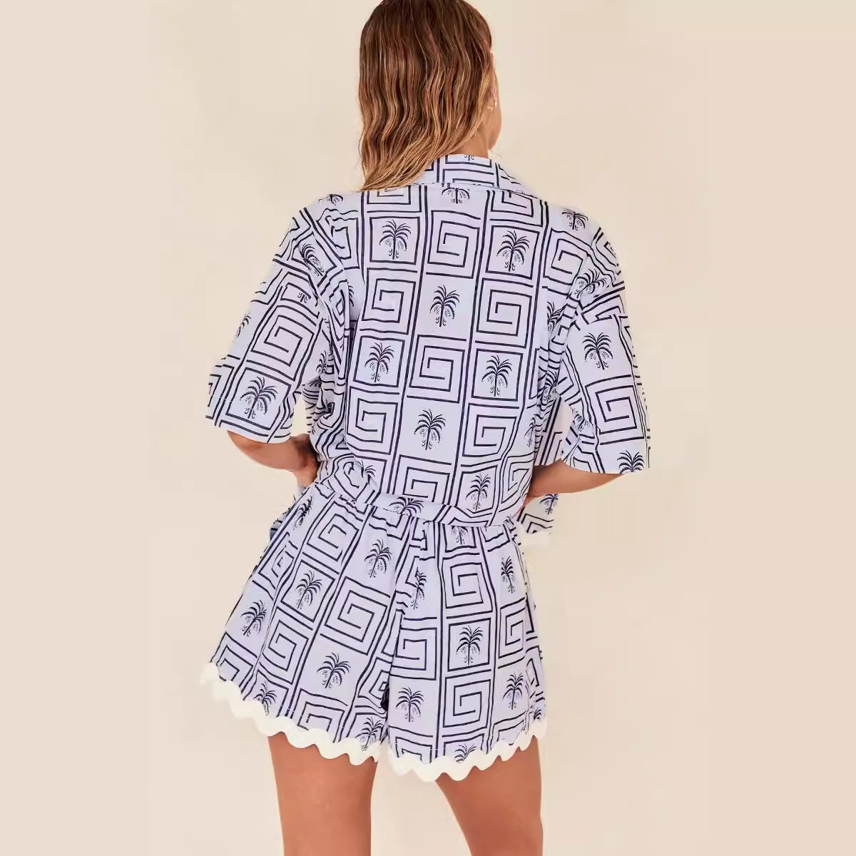 Digital printed shirt and shorts home two-piece set