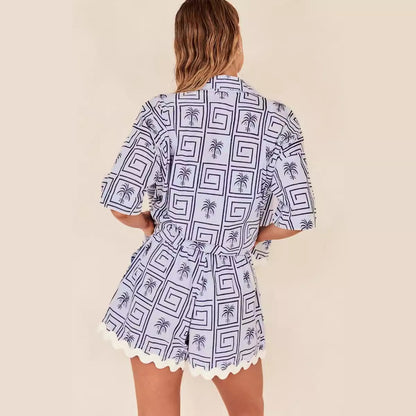 Digital printed shirt and shorts home two-piece set