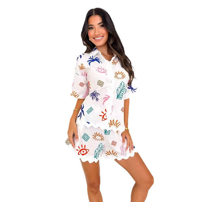 Digital printed shirt and shorts home two-piece set