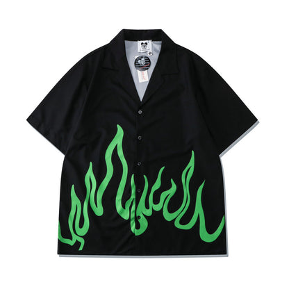 Digital Printing Flame Loose Short-Sleeved Shirt Shorts Suit for Men