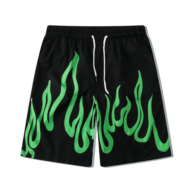 Digital Printing Flame Loose Short-Sleeved Shirt Shorts Suit for Men