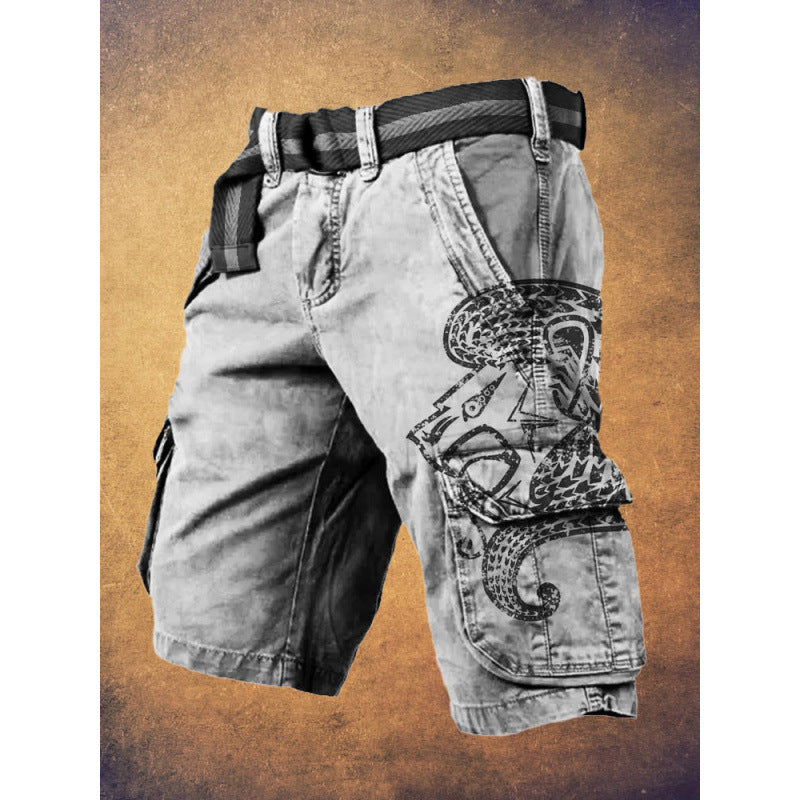 Digital Printing Trendy Shorts Zipper Men's Pants