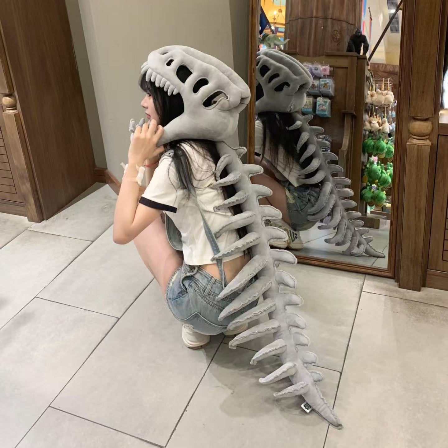 Dinosaur skeleton plush headgear