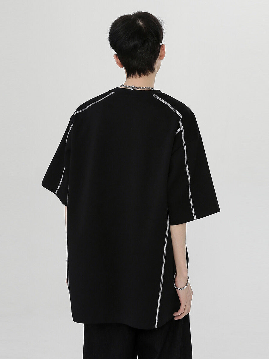 Disassembled and pieced together short-sleeved shirt