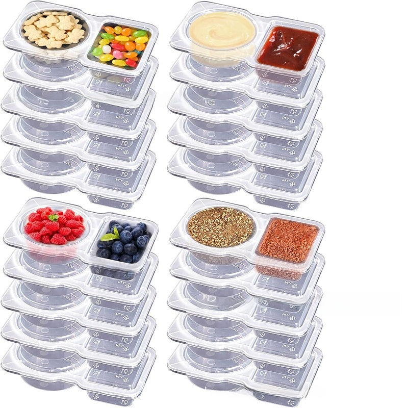 Disposable Double-Compartment Plastic Sauce Box with Lid