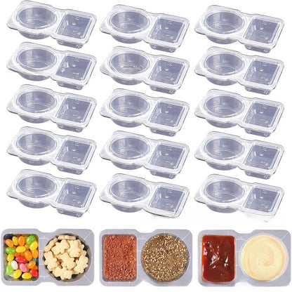 Disposable Double-Compartment Plastic Sauce Box with Lid