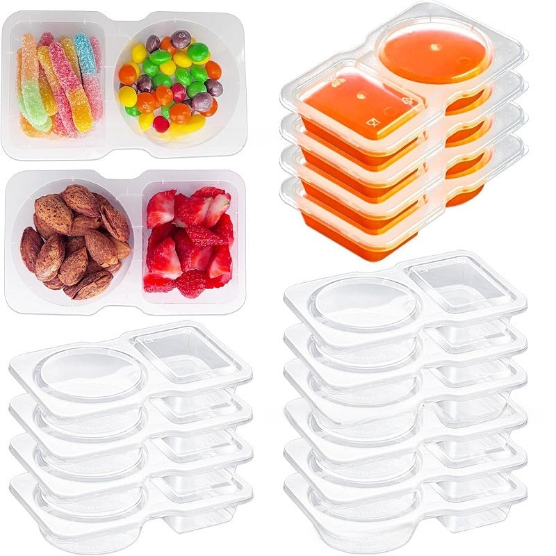 Disposable Double-Compartment Plastic Sauce Box with Lid